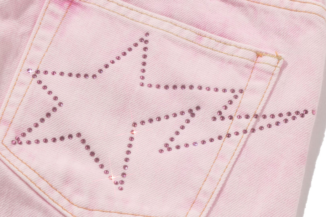 CRYSTAL STONE BAPE STA LOGO BAGGY DENIM PANTS | bape.com