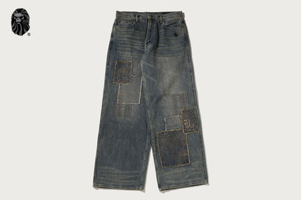 BAPE BLACK SASHIKO PATCHWORK JEANS