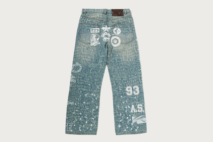 MULTI LOGO DENIM FLARED PANTS