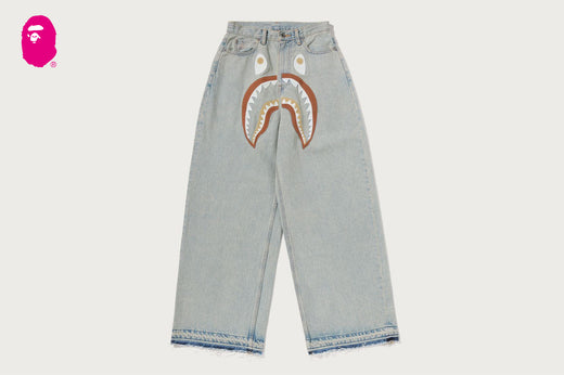 SHARK EMBROIDERY SUPER WIDE DENIM PANTS