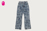 SOLID CAMO JACQUARD DENIM BOOTCUT PANTS