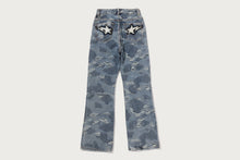 SOLID CAMO JACQUARD DENIM BOOTCUT PANTS