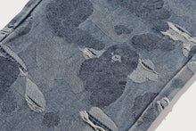 SOLID CAMO JACQUARD DENIM BOOTCUT PANTS