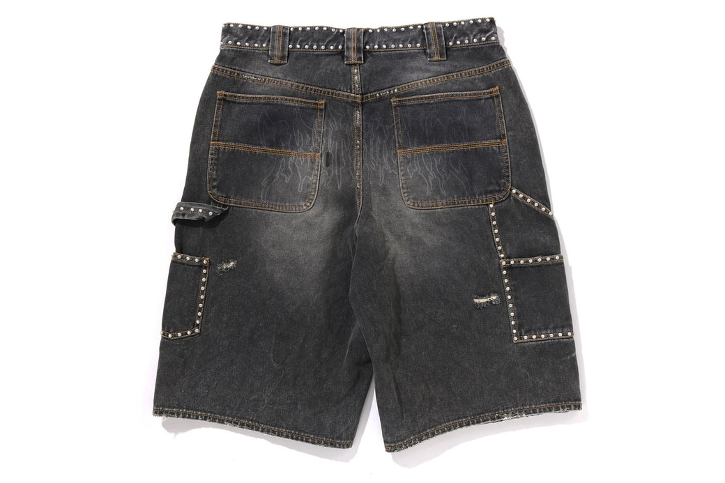 STUDDED HEAVY WASH RELAXED FIT 13OZ DENIM SHORTS | bape.com