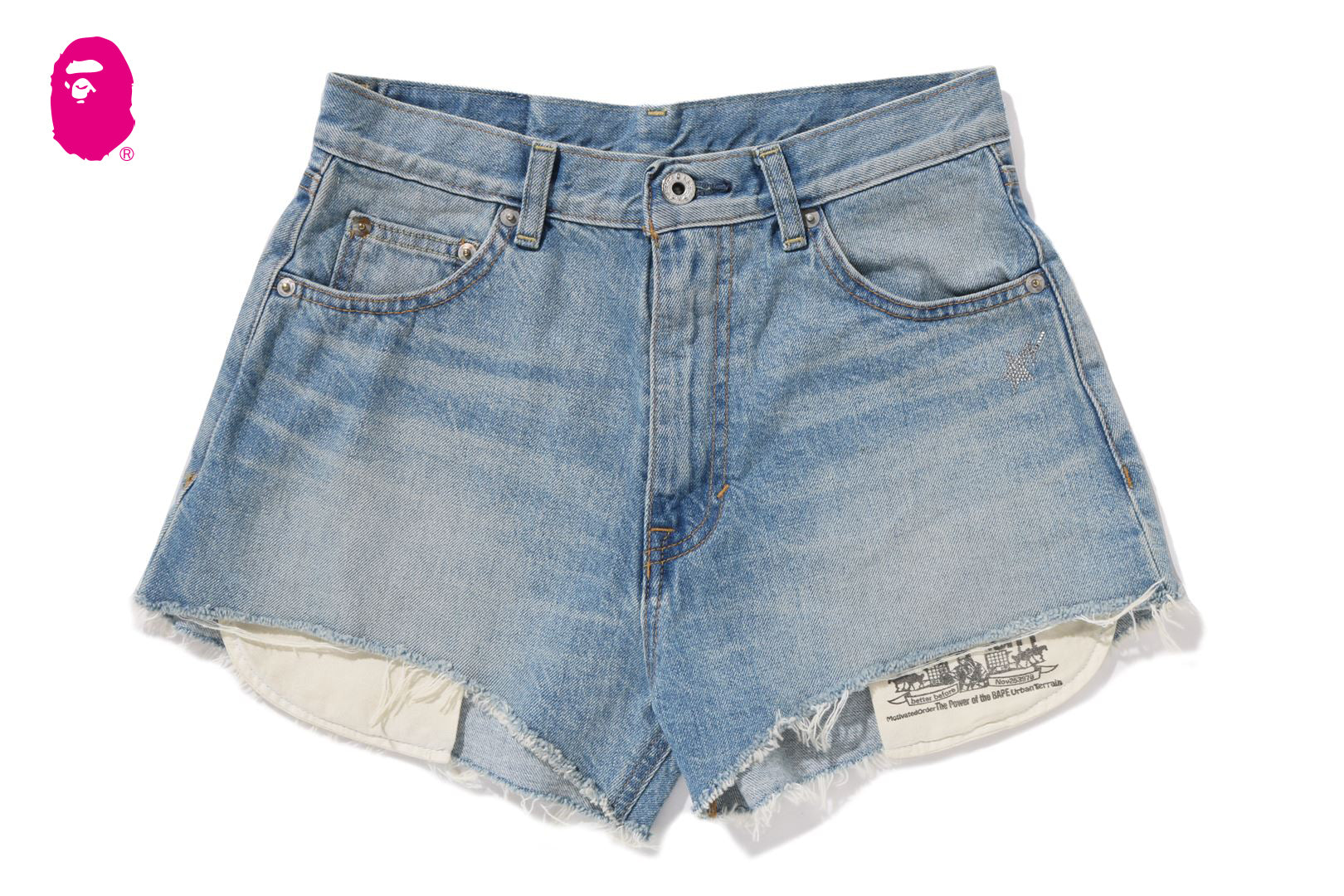 CRYSTAL APE HEAD DENIM SHORTS | bape.com