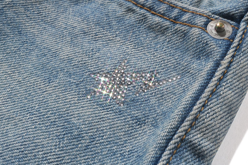 CRYSTAL APE HEAD DENIM SHORTS | bape.com CRYSTAL APE HEAD DENIM SHORTS | bape.com