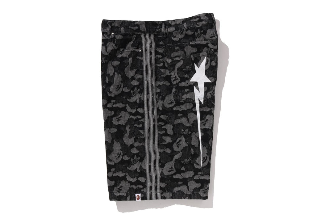 BAPE X ADIDAS 】CAMO JACQUARD SHARK DENIM JORTS | bape.com
