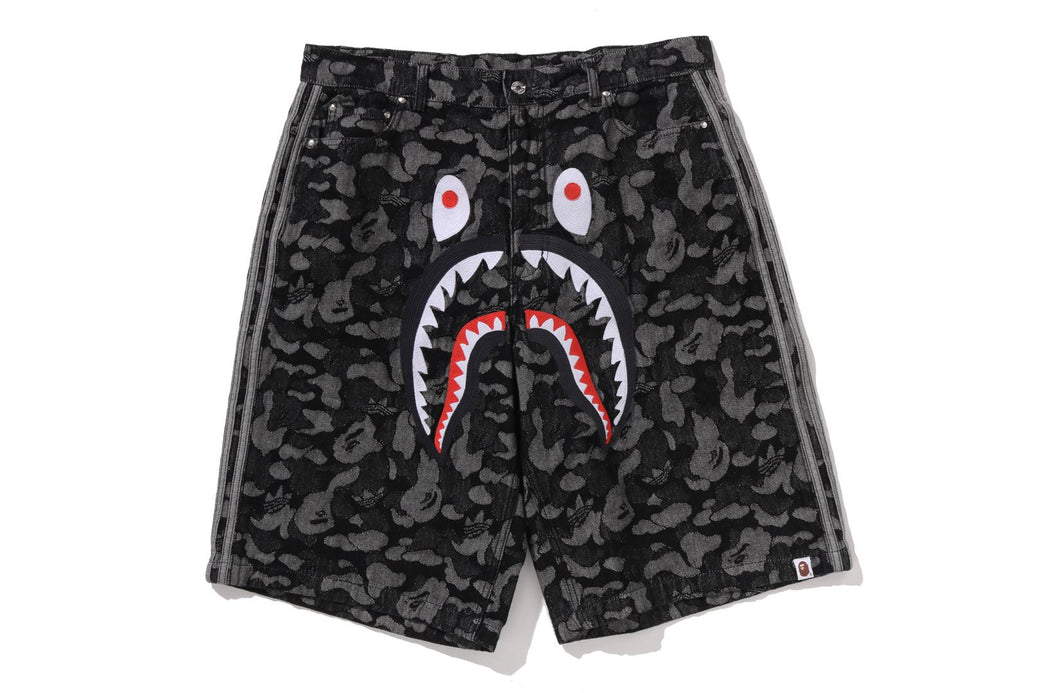 BAPE X ADIDAS 】CAMO JACQUARD SHARK DENIM JORTS | bape.com