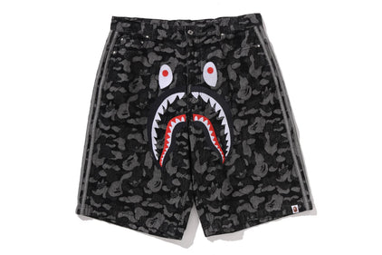 【 BAPE X ADIDAS 】CAMO JACQUARD SHARK DENIM JORTS