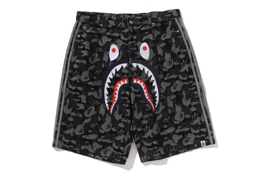 【 BAPE X ADIDAS 】CAMO JACQUARD SHARK DENIM JORTS