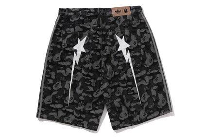 【 BAPE X ADIDAS 】CAMO JACQUARD SHARK DENIM JORTS
