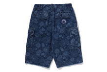 JAPANESE INDIGO ART CAMO JUNGLE DENIM RELAXED FIT CARGO SHORTS