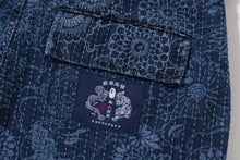 JAPANESE INDIGO ART CAMO JUNGLE DENIM RELAXED FIT CARGO SHORTS