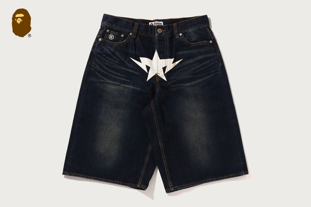 TWIN STA KNEE LENGTH SELVEDGE DENIM SHORTS | bape.com