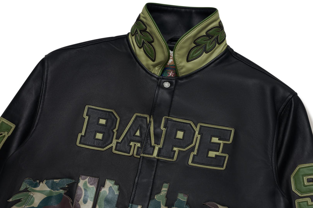BAPE X JEFF HAMILTON 】ABC CAMO MULTI LOGO LEATHER JACKET