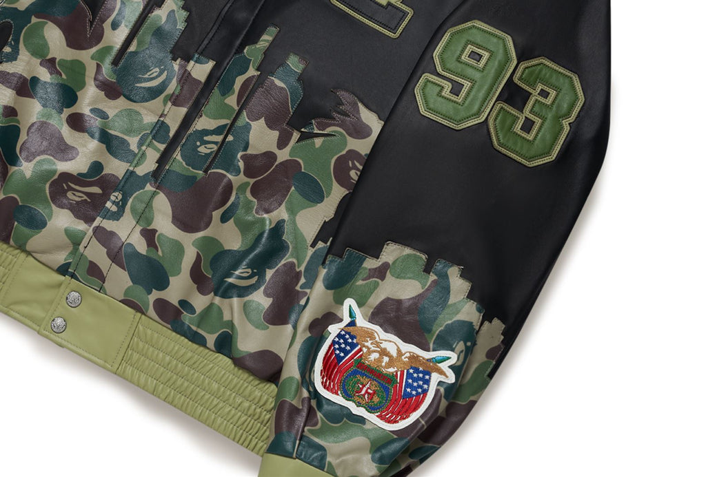 BAPE X JEFF HAMILTON 】ABC CAMO MULTI LOGO LEATHER JACKET