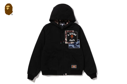 A RISING BAPE PATCHWORK HOODIE WORK JACKET