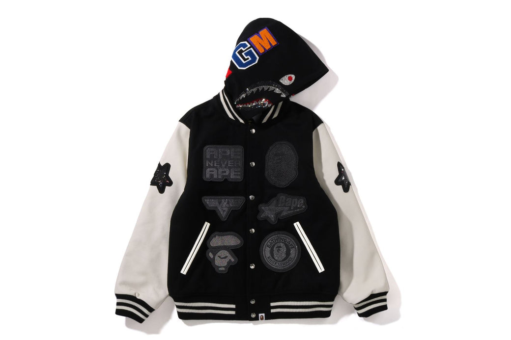 BAPE X SWAROVSKI 】DETACHABLE HOODIE VARSITY JACKET | bape.com