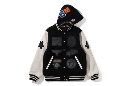 【 BAPE X SWAROVSKI 】DETACHABLE HOODIE VARSITY JACKET