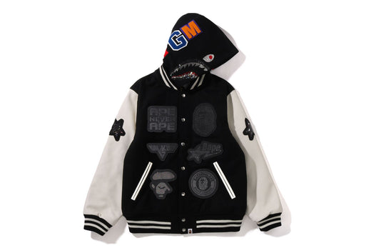 【 BAPE X SWAROVSKI 】DETACHABLE HOODIE VARSITY JACKET