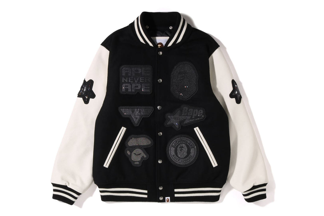 BAPE X SWAROVSKI 】DETACHABLE HOODIE VARSITY JACKET | bape.com