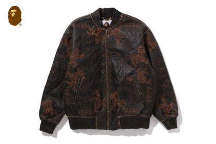 MULTI LOGO QUILTED LEATHER BOMBER JACKET