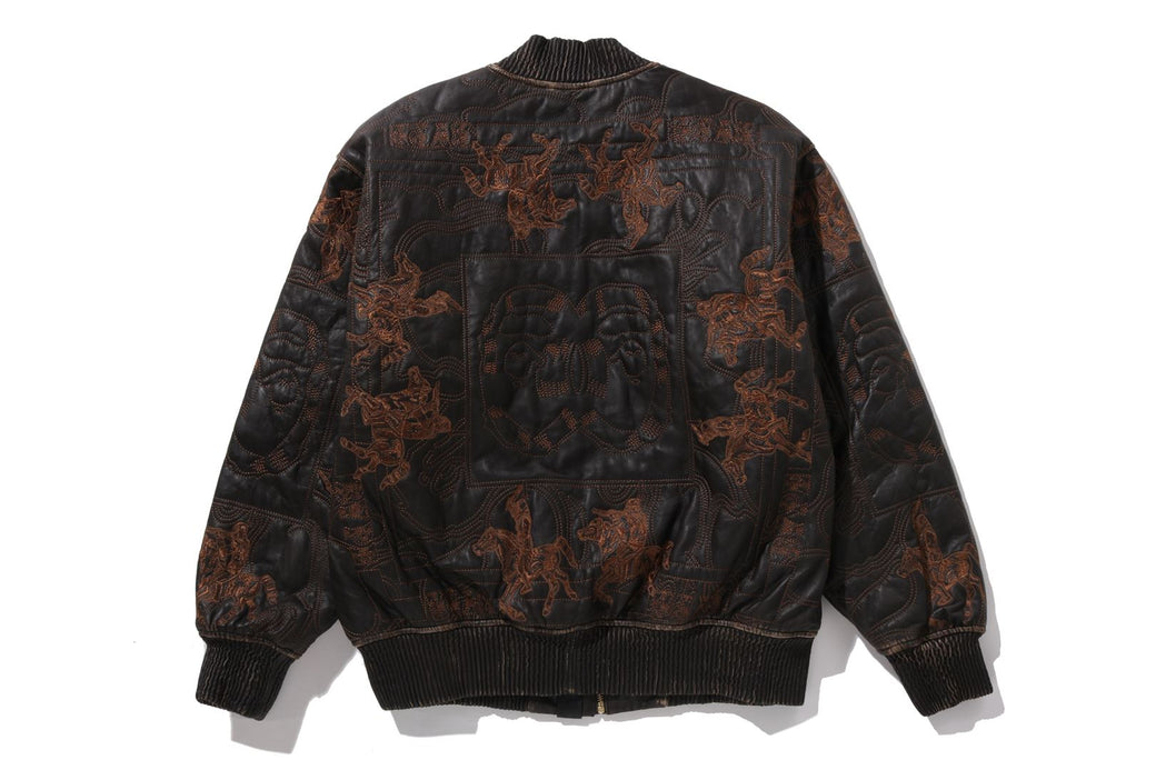 MULTI LOGO QUILTED LEATHER BOMBER JACKET | bape.com