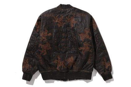 MULTI LOGO QUILTED LEATHER BOMBER JACKET