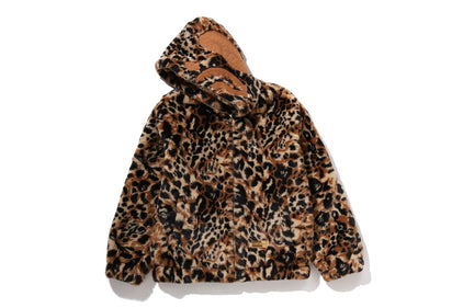 WILD LEOPARD PATTERN FAUX FUR SHARK FULL ZIP JACKET