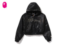 CAMO EMBOSSED WASHED RHINESTONE CROPPED JACKET