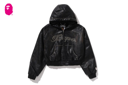 CAMO EMBOSSED WASHED RHINESTONE CROPPED JACKET