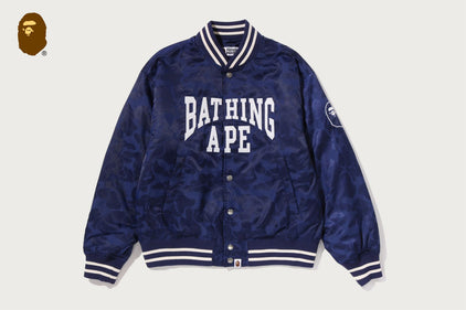 SOLID CAMO NYLON JACQUARD VARSITY JACKET
