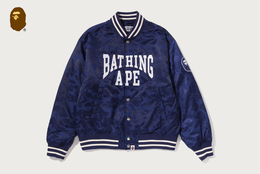 SOLID CAMO NYLON JACQUARD VARSITY JACKET