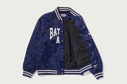 SOLID CAMO NYLON JACQUARD VARSITY JACKET