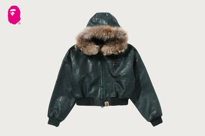 CROC PATTERN APE FACE CROPPED LEATHER JACKET