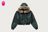 CROC PATTERN APE FACE CROPPED LEATHER JACKET