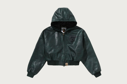 CROC PATTERN APE FACE CROPPED LEATHER JACKET
