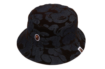 CAMO FLOCKED DENIM ONE POINT BUCKET HAT