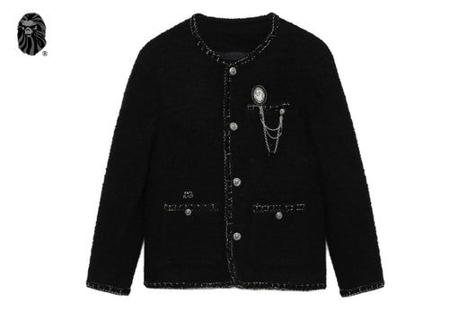 BAPE BLACK COLLARLESS TWEED JACKET | bape.com