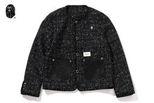 COLLARLESS ORNAMENT TWEED COAT
