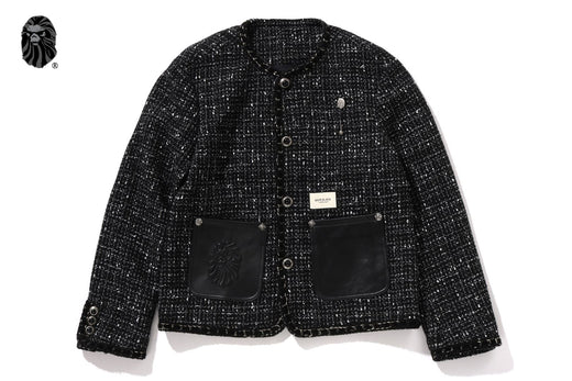 COLLARLESS ORNAMENT TWEED COAT