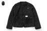 COLLARLESS ORNAMENT TWEED COAT