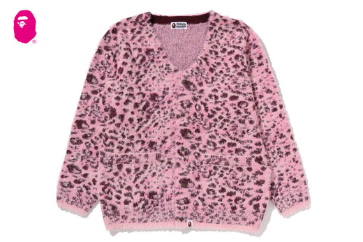 WILD LEOPARD PATTERN SHAGGY KNIT CARDIGAN