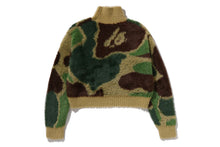 MEGA ABC CAMO LONG FUR MOCKNECK CROPPED ZIP CARDIGAN