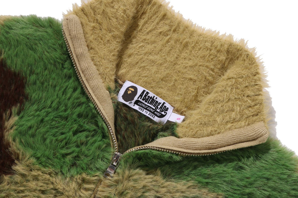 MEGA ABC CAMO LONG FUR MOCKNECK CROPPED ZIP CARDIGAN | bape.com