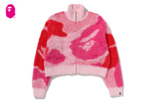 MEGA ABC CAMO LONG FUR MOCKNECK CROPPED ZIP CARDIGAN