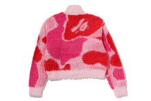 MEGA ABC CAMO LONG FUR MOCKNECK CROPPED ZIP CARDIGAN