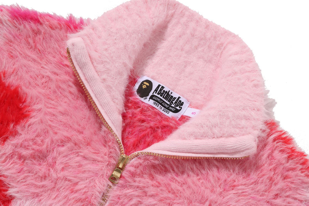 MEGA ABC CAMO LONG FUR MOCKNECK CROPPED ZIP CARDIGAN | bape.com