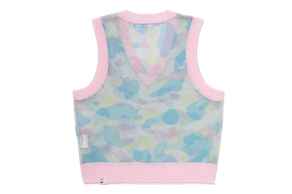 NEW MULTI CAMO METALLIC CROPPED KNIT VEST