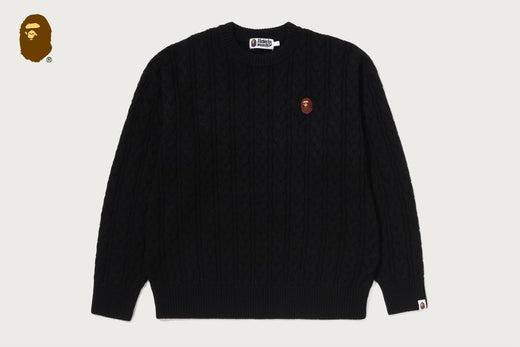 ONE POINT CABLE KNIT CREWNECK SWEATSHIRT